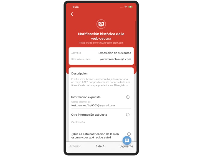 Teléfono móvil que muestra contenido de Dark Web Monitoring